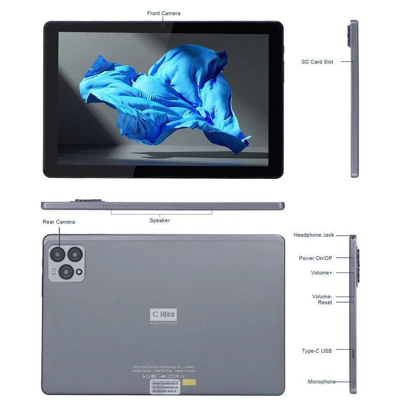 C 아이디어 10인치 안드로이드 12 태블릿 8GB RAM 256GB ROM 모델 CM8000PLUS 회색