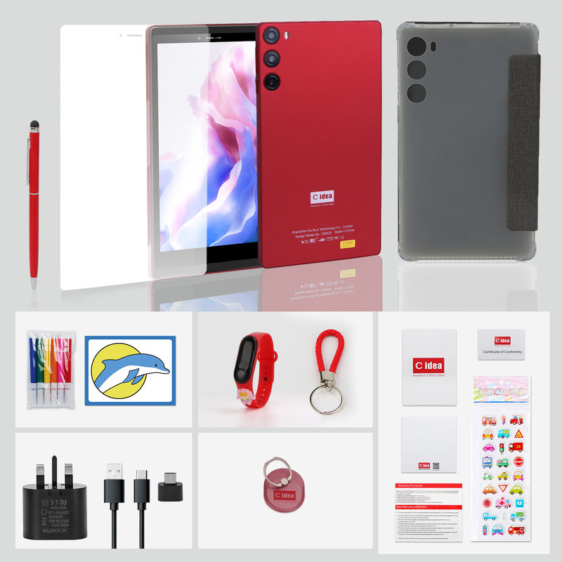 C 아이디어 7인치 태블릿 6GB 램 128GB 롬 SIM와 함께 학생용 안드로이드 태블릿 PC CM525 빨간색