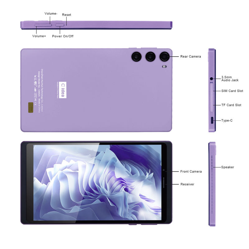 C 아이디어 7인치 6+128GB 6000mAh 안드로이드 태블릿 PC 학생용 SIM와 함께 CM525 보라색