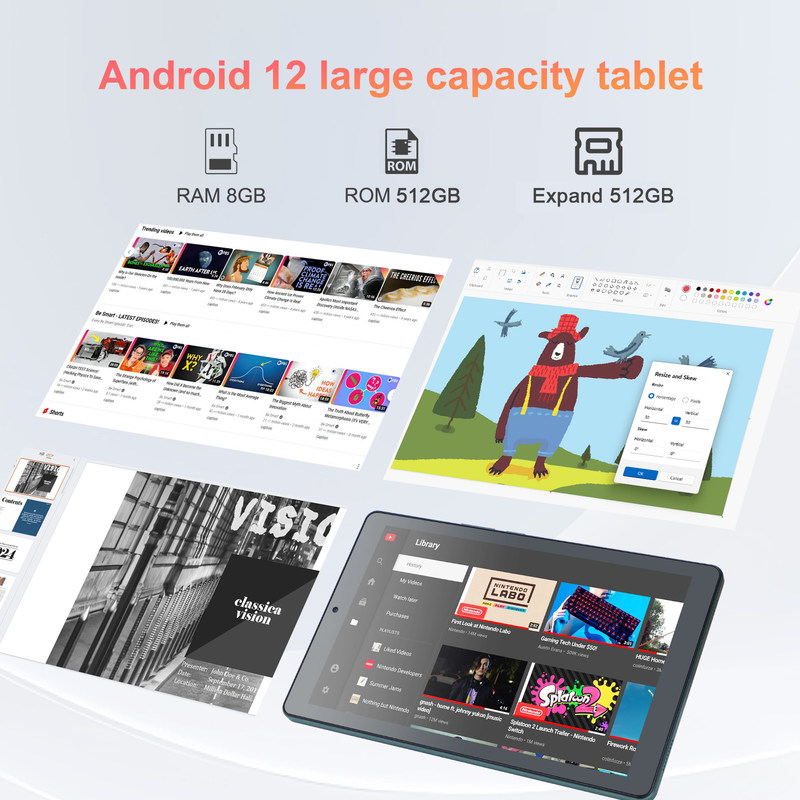 C 아이디어 9인치 안드로이드 12 태블릿 8GB RAM 512GB ROM 5MP+8MP 듀얼 카메라 와이파이 태블릿 SIM CM915 (녹색)