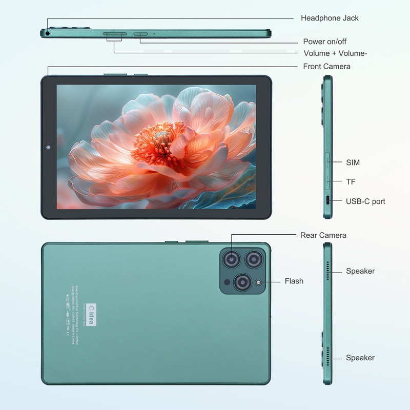 C 아이디어 9인치 안드로이드 12 태블릿 8GB RAM 512GB ROM 5MP+8MP 듀얼 카메라 와이파이 태블릿 SIM CM915 (녹색)