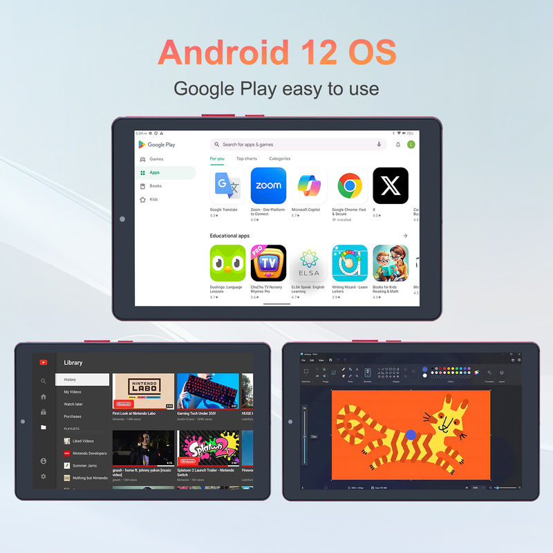 C 아이디어 9인치 안드로이드 12 태블릿 8GB 램 512GB 롬 5MP+8MP 듀얼 카메라 와이파이 태블릿 SIM CM915 (붉은)