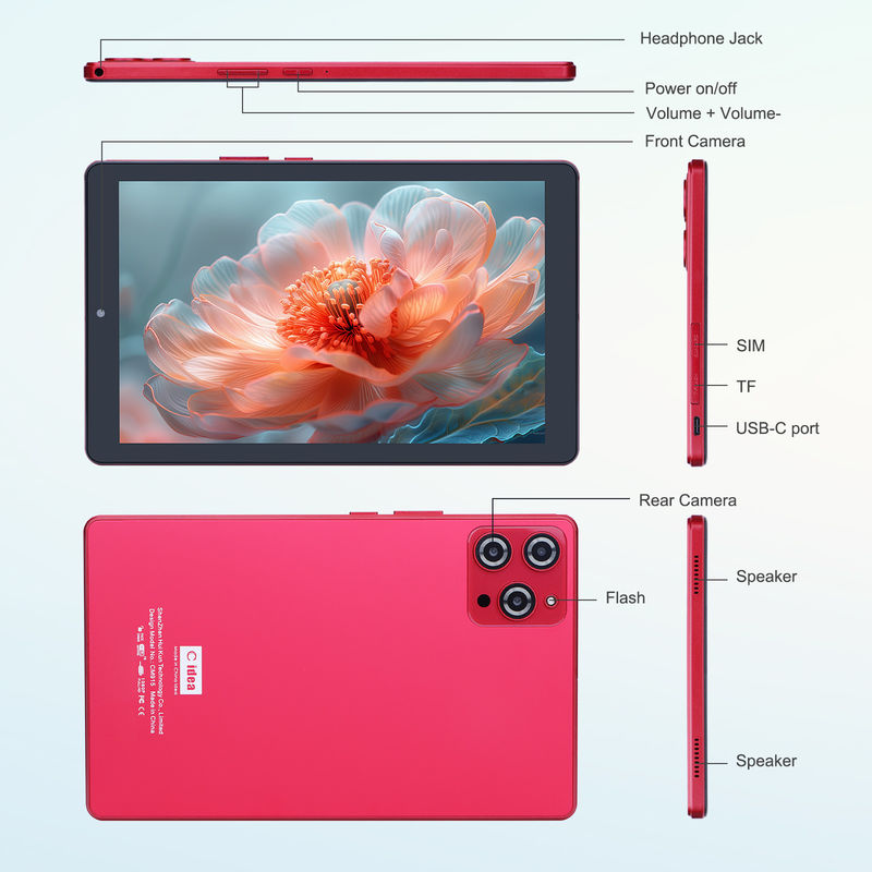 C 아이디어 9인치 안드로이드 12 태블릿 8GB 램 512GB 롬 5MP+8MP 듀얼 카메라 와이파이 태블릿 SIM CM915 (붉은)