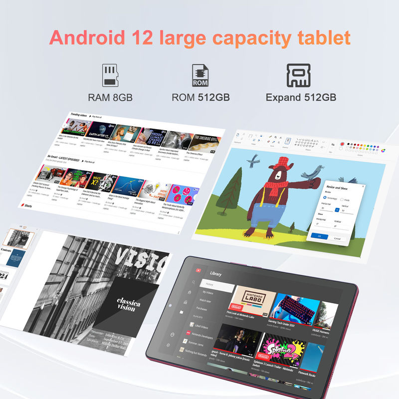 C 아이디어 9인치 안드로이드 12 태블릿 8GB 램 512GB 롬 5MP+8MP 듀얼 카메라 와이파이 태블릿 SIM CM915 (붉은)