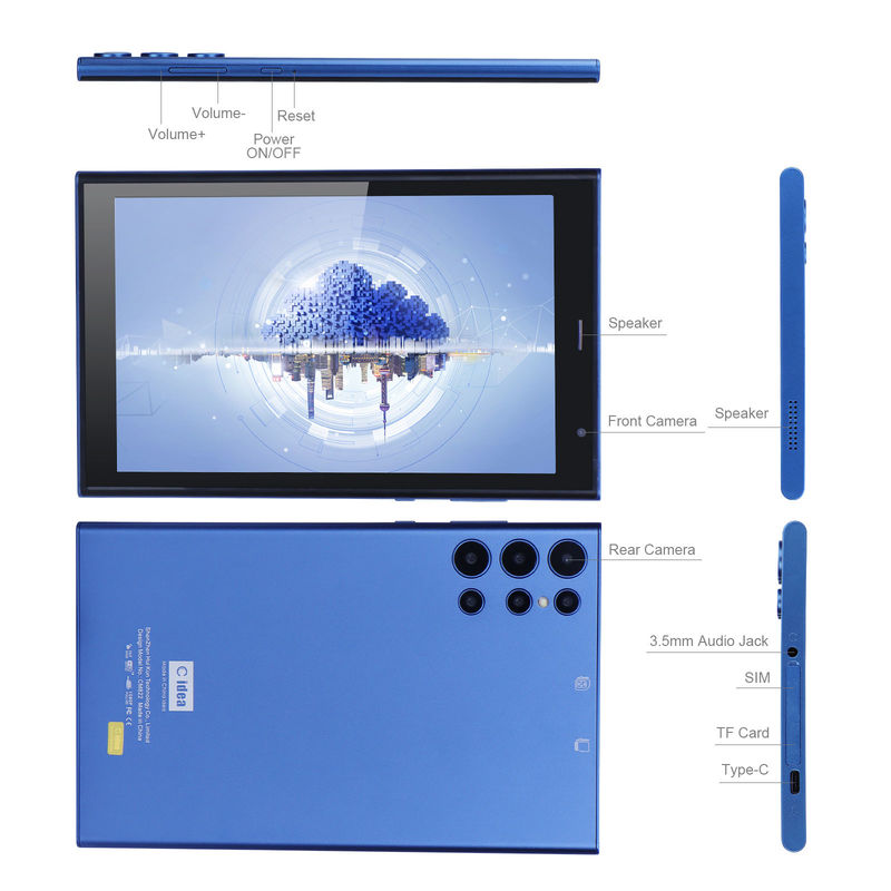 C 아이디어 8인치 안드로이드 태블릿 PC 8GB 램 512GB 롬 쿼드 코어 800*1280 HD 태블릿 WIFI/SIM 카드 CM822 (파란색)