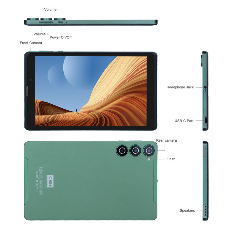 C 아이디어 8인치 안드로이드 태블릿 PC 제조사 안드로이드 12 쿼드 코어 8GB+512GB 저장장치 IPS HD 디스플레이 CM835 (녹색)