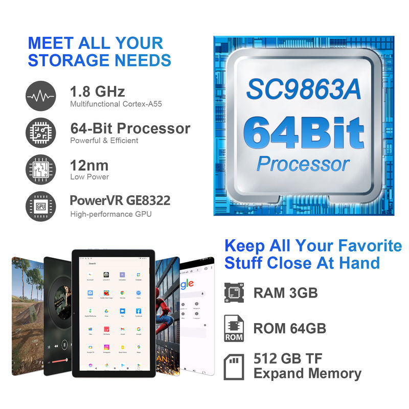 C 아이디어 3GB RAM 64GB ROM 10인치 안드로이드 태블릿 PC 512GB 확장 HD IPS 디스플레이 CM9000 스페이스 회색