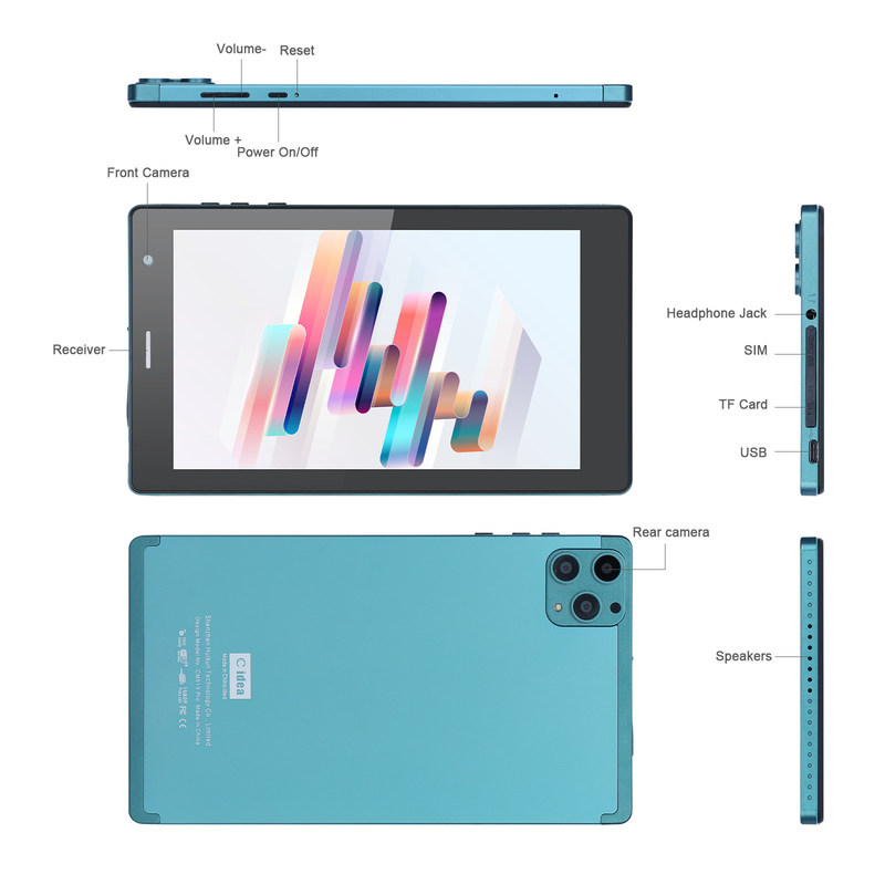 C 아이디어 7인치 안드로이드 스마트 태블릿 8+512GB 쿼드 코어 와이파이 태블릿 HD 터치 스크린 CM513 (블루)