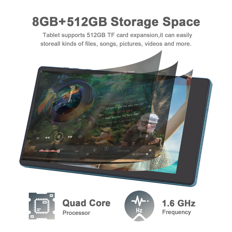 C 아이디어 7인치 안드로이드 스마트 태블릿 8+512GB 쿼드 코어 와이파이 태블릿 HD 터치 스크린 CM513 (블루)