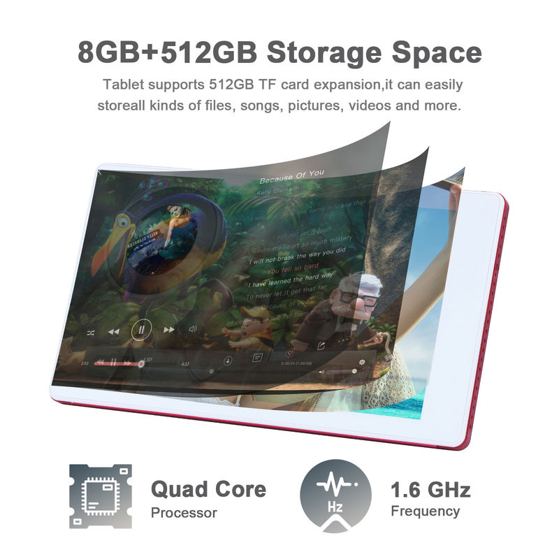 C 아이디어 7인치 안드로이드 스마트 태블릿 8+512GB 쿼드 코어 와이파이 태블릿 HD 터치 스크린 CM513 (붉은)