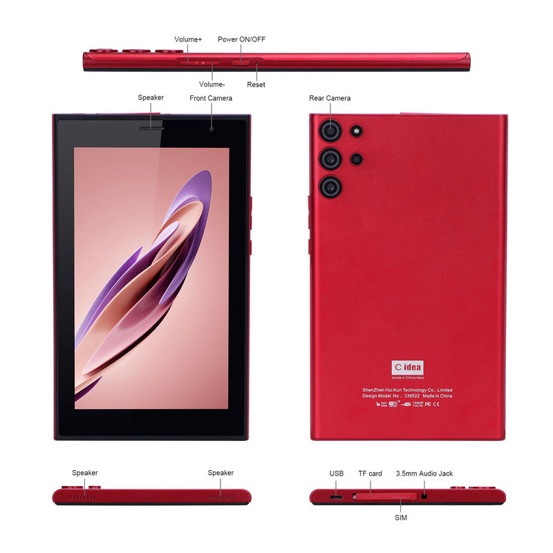 C 아이디어 안드로이드 7 인치 태블릿 PC 6 램 + 128 롬 저장 6000mAh 배터리 사용 시간 어린이 및 성인 CM522 빨간색