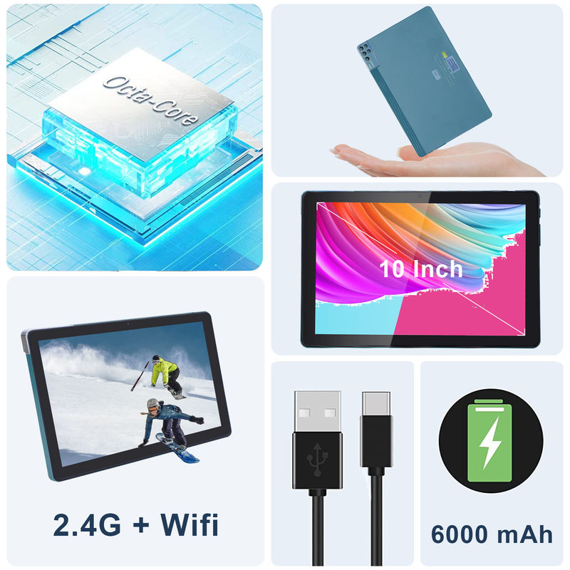 C 아이디어 256ROM 10인치 태블릿 PC 듀얼 5MP+8MP 카메라 쿼드 코어 키보드 케이스 CM7000 블루