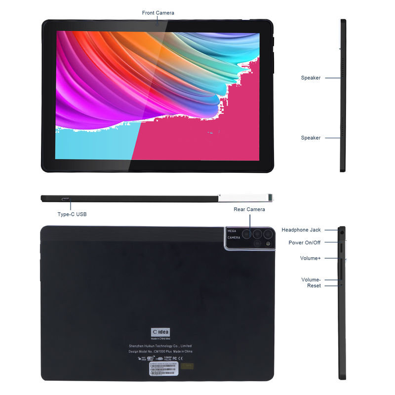 C 아이디어 800x1280 IPS 10 인치 태블릿 PC 케이스 256GB ROM 쿼드 코어 듀얼 5MP+8MP 카메라 HD IPS 디스플레이 CM7000 블랙