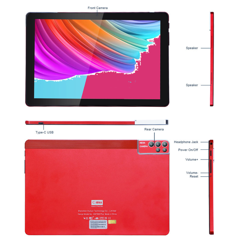 C 아이디어 10인치 태블릿 PC 안드로이드 12 태블릿 6GB 램 256GB 롬 6000mAh 배터리 IPS HD 터치 스크린 CM7000PLUS