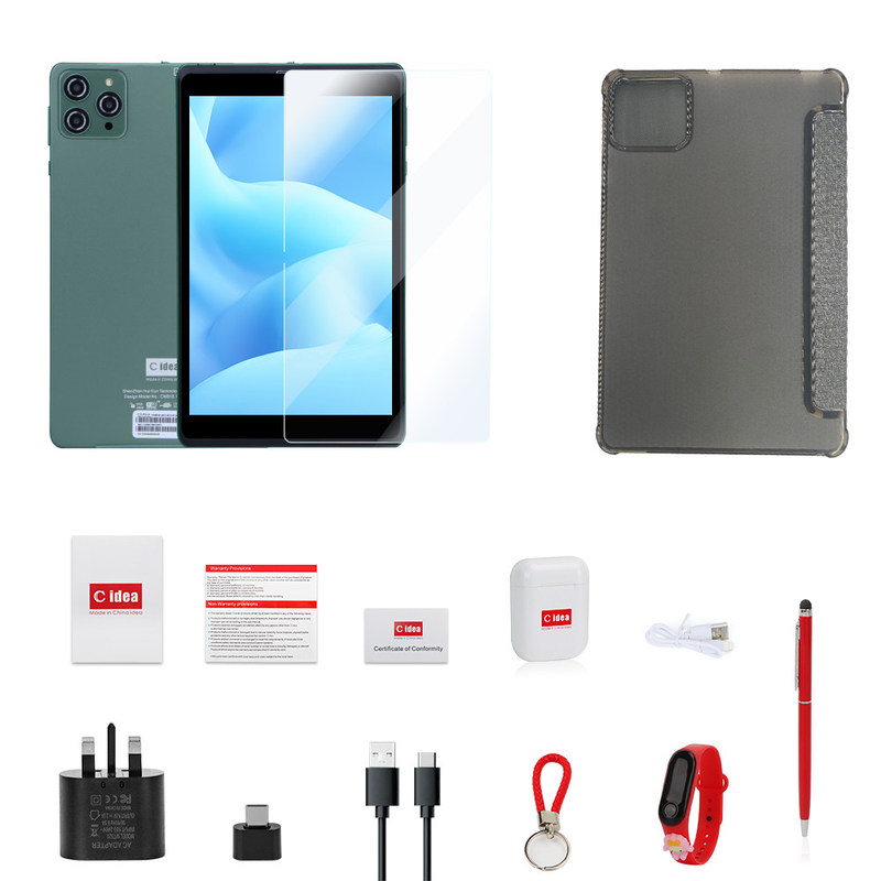 C 아이디어 8인치 안드로이드 태블릿 PC 안드로이드 12 운영 체제 쿼드 코어 CPU 8GB 램 512GB 스토리지 IPS HD 디스플레이 CM818-녹색