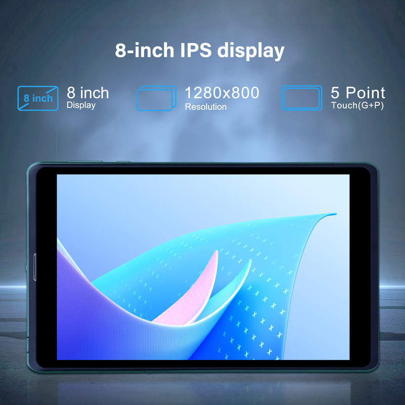 C 아이디어 8인치 안드로이드 태블릿 PC 안드로이드 12 운영 체제 쿼드 코어 CPU 8GB 램 512GB 스토리지 IPS HD 디스플레이 CM818-녹색