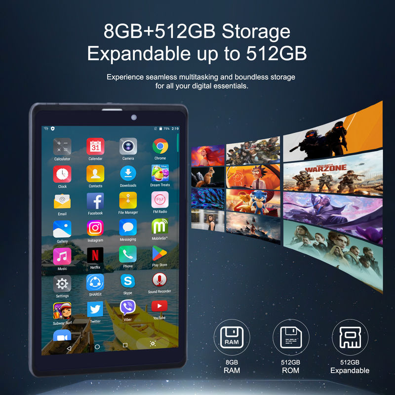 C 아이디어 안드로이드 태블릿 PC 듀얼 카메라 8인치 1280x800 IPS HD 디스플레이 학생용 안드로이드 12 태블릿 CM818 회색