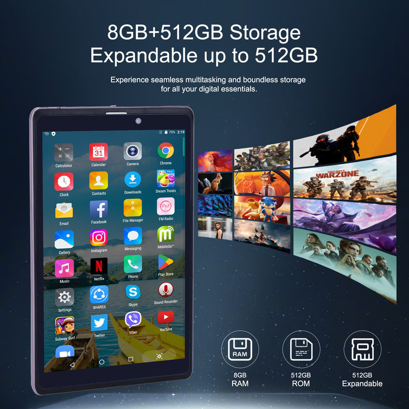 C 아이디어 8인치 안드로이드 12 태블릿 8000mAh 배터리 5+8MP 카메라 8GB 램 512GB 롬 교육 학습 CM818-핑크