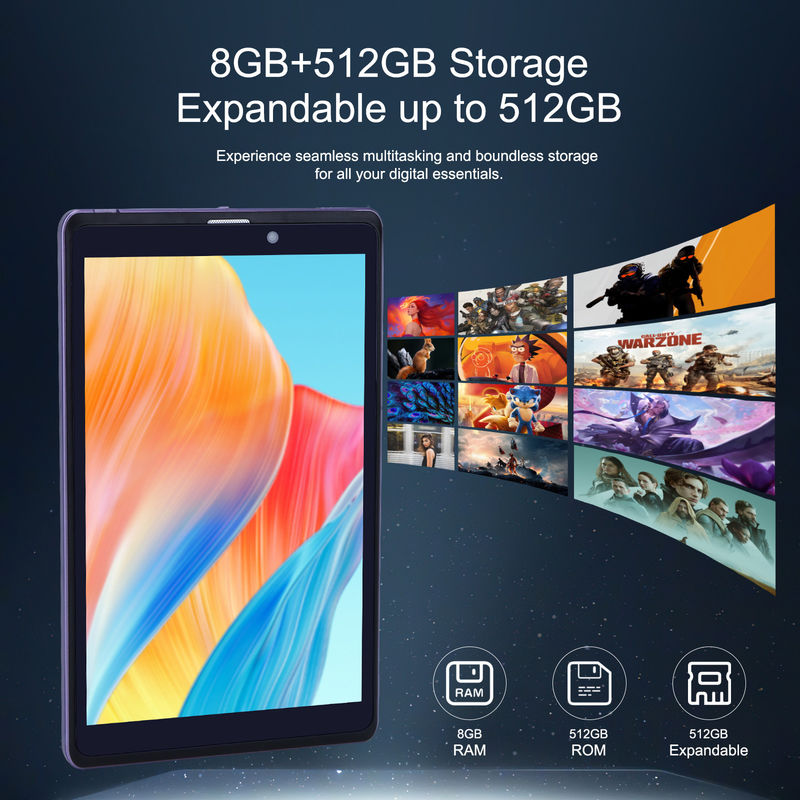 C 아이디어 휴대용 8 안드로이드 태블릿 PC 8GB 램 512 GB 안드로이드 12 태블릿 IPS HD 디스플레이 쿼드 코어 CM818 보라색