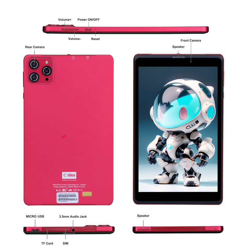 C 아이디어 8인치 안드로이드 12 태블릿 8GB 램 512GB 롬 8000mAh 배터리 5+8MP 10대용 카메라