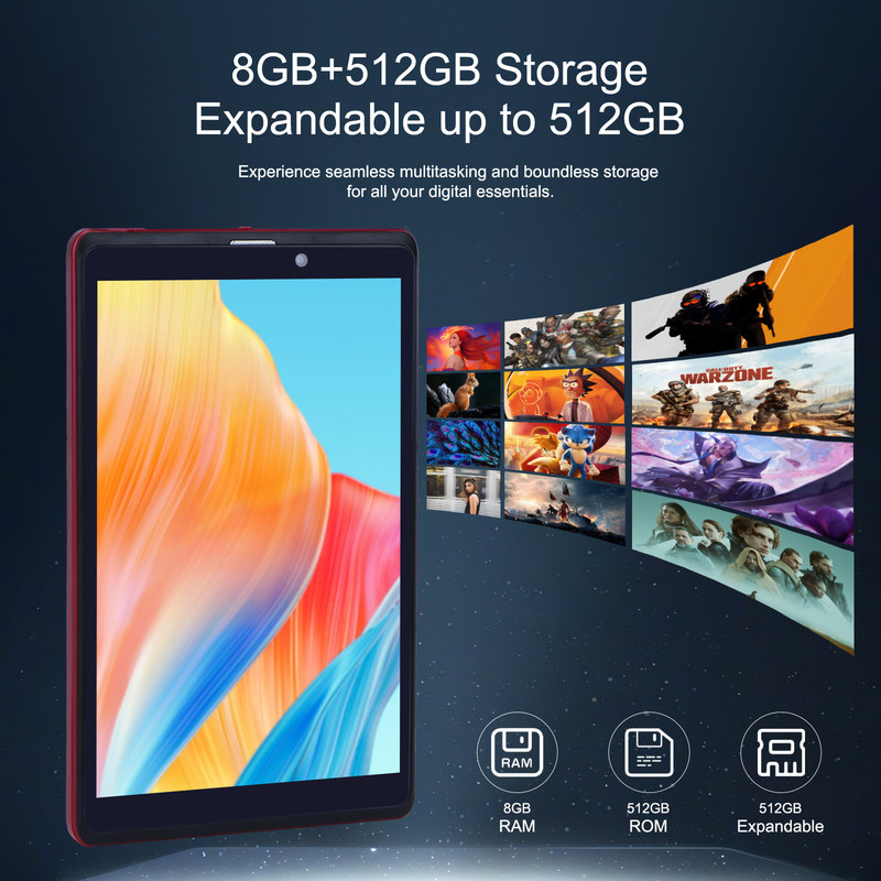 C 아이디어 8인치 안드로이드 12 태블릿 8GB 램 512GB 롬 8000mAh 배터리 5+8MP 10대용 카메라