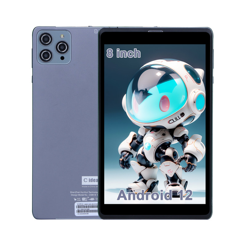 C 아이디어 안드로이드 태블릿 PC 듀얼 카메라 8인치 1280x800 IPS HD 디스플레이 십대용 안드로이드 12 태블릿 CM818 회색