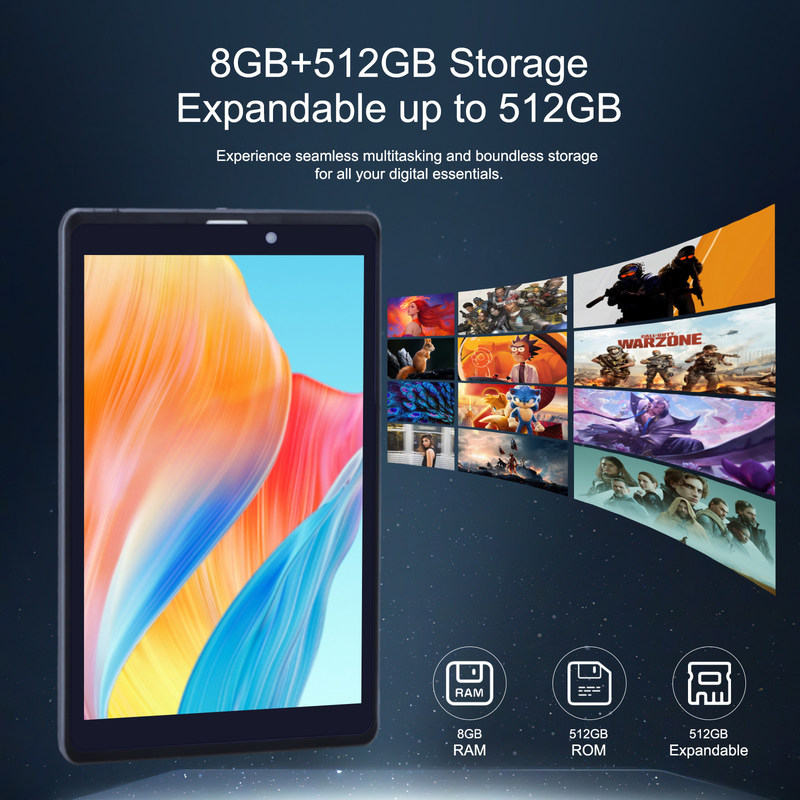 C 아이디어 안드로이드 태블릿 PC 듀얼 카메라 8인치 1280x800 IPS HD 디스플레이 십대용 안드로이드 12 태블릿 CM818 회색