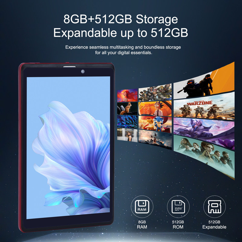 C 아이디어 8인치 안드로이드 12 태블릿 8GB 램 512GB 롬 8000mAh 배터리 5+8MP 학생용 카메라