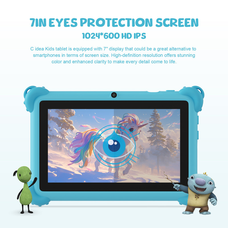 C 아이디어 2024 키즈 학습 태블릿 밝은 디스플레이 보호 케이스와 안드로이드 12 성능 CM88