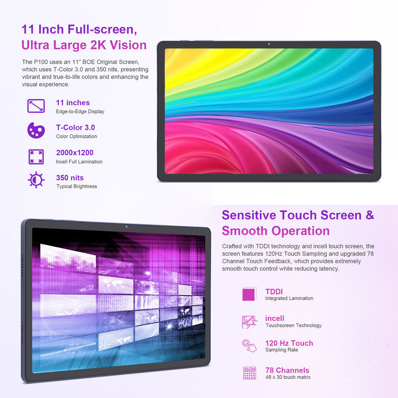 C 아이디어 안드로이드 13 듀얼 카메라 5MP+13MP 1200*2000 2K 화면 11인치 태블릿 PC P100