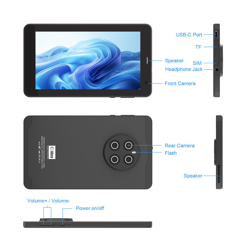 C 아이디어 안드로이드 13 태블릿 512GB SIM 7인치 태블릿 PC 학생용 CM518 프로 블랙