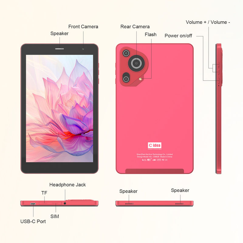C 아이디어 5g 안드로이드 태블릿 8+512gb 8인치 태블릿 학생용 SIM와 와이파이 Cm828 빨간색