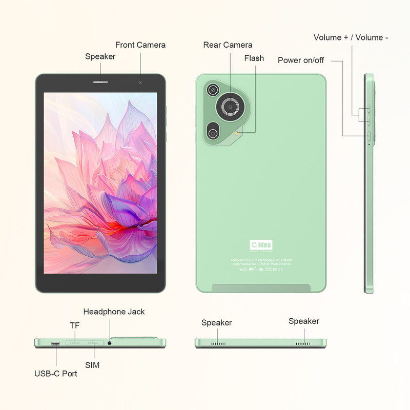 C 아이디어 고해상도 디스플레이 8인치 태블릿 PC 800x1280 Ips 스크린 청소년 교육용 CM828 녹색
