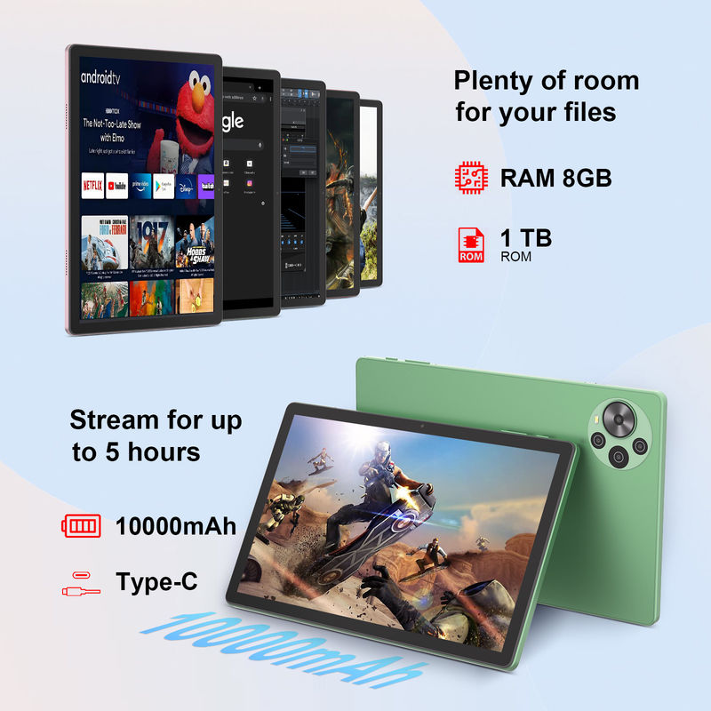 C 아이디어 최신 10.5 인치 안드로이드 14 태블릿 PC 2k 터치 스크린 태블릿 SIM CM10500 플러스 녹색