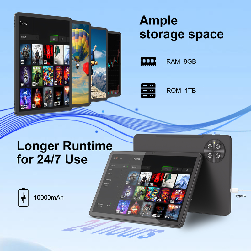 C Idea 10.1인치 안드로이드 15 태블릿 8GB RAM 1TB ROM 모델 CM8800plus 블랙