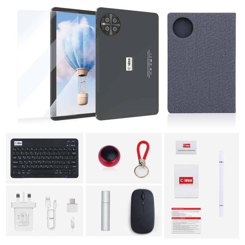 C 아이디어 10.1인치 태블릿 PC 안드로이드 15 태블릿 키보드와 마우스 CM8800플러스 회색