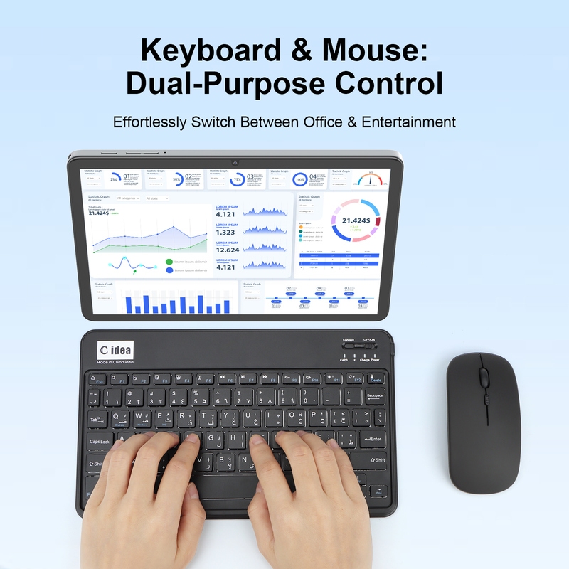 C 아이디어 10.1인치 태블릿 PC 안드로이드 15 태블릿 키보드와 마우스 CM8800플러스 회색