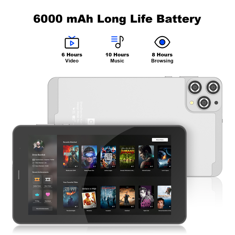 C idea 7인치 와이파이 태블릿 (케이스 포함) 8+256GB 저장 공간 쿼드 코어 프로세서 600x1024 IPS 터치스크린 CM516 실버