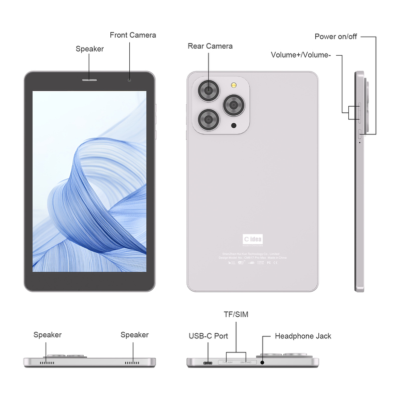 C idea 8인치 와이파이 태블릿, 8+512GB 저장 공간, 쿼드 코어 프로세서, 800x1280 IPS 터치스크린, 실버 CM817 Pro