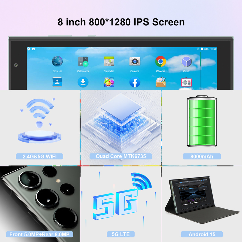 C 아이디어 8인치 와이파이 태블릿 8+512GB 스토리지 쿼드 코어 프로세서 800x1280 IPS 터치 스크린 녹색 CM824