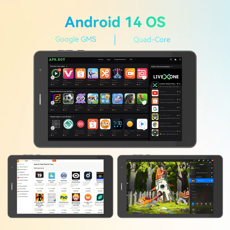 C idea Youth 8인치 태블릿 안드로이드 15, 블랙 라이트 스크린, Wi-Fi, 8GB + 512GB, 800*1280 IPS incell CM828