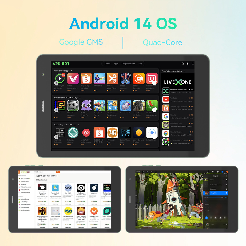 C 아이디어 청소년 녹색 8인치 태블릿 안드로이드 15 TF 카드 슬롯, 와이파이,8GB +512GB, 800*1280 IPS 인셀 CM828