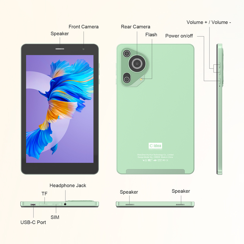 C 아이디어 청소년 녹색 8인치 태블릿 안드로이드 15 TF 카드 슬롯, 와이파이,8GB +512GB, 800*1280 IPS 인셀 CM828