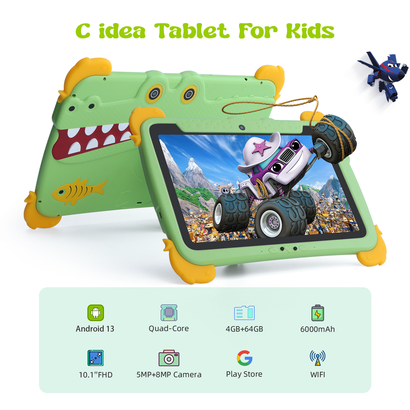 C 아이디어 10.1인치 안드로이드 태블릿 4GB RAM 64GB ROM 태블릿 키즈패드 P1100
