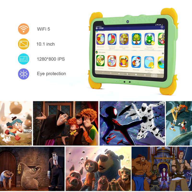 아이디아 키즈 탭 10.1인치 안드로이드 13 태블릿 아이용 4GB 램 64GB 롬 눈 보호 터치스크린 3~8세 어린이용