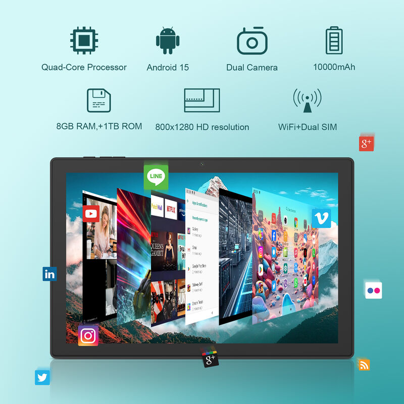 C 아이디어 10.1 인치 태블릿 PC 듀얼 카메라 와이파이 HD 용량 화면 해상도 8GB 램 1TB 롬 엔터테인먼트 및 비즈니스 사용 (검은)