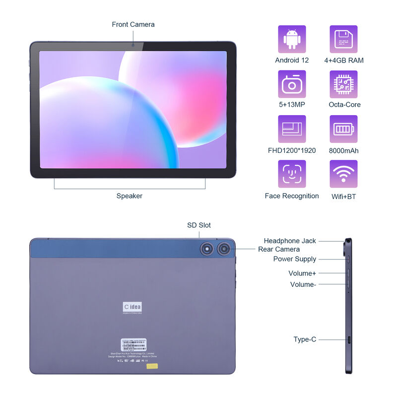 C 아이디어 안드로이드 태블릿 FHD 1200*1920 6000mAh 배터리 10.1 인치 태블릿 PC P1250